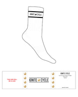 The Crew Sock - White - Ignite Cycle - Top - Text & Icon In Between Border Lines - Black