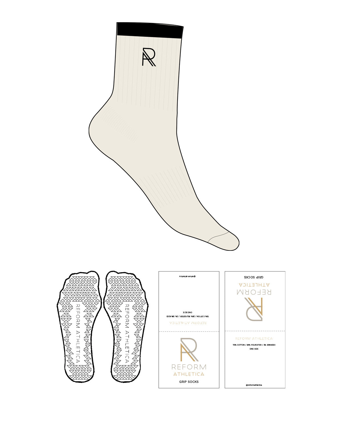 The 3/4 Crew Sock - Off White - Reform Athletica - Ankle "R" - Embroidered - Black - Triangle Shape Grip - Transparent