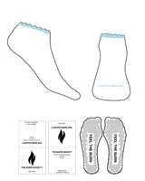 The Ankle Sock - White - The Burn Society - Bottom Toe Text - Blue L171 - Triangle Shape Grip - Transparent