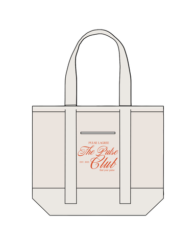 The Contrast Tote Bag - Natural / Natural - Pulse Lagree Fitness - Center Stacked - Embroidered - Orange