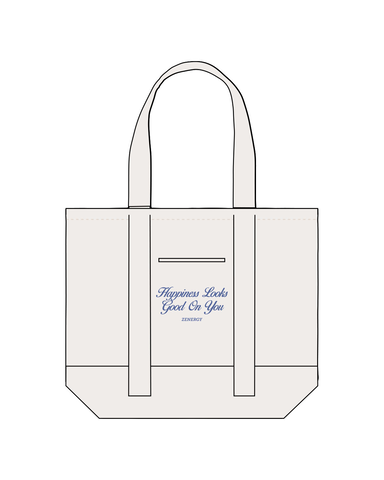 The Contrast Tote Bag - Natural / Natural - ZENERGY CYCLING - Center Stacked - Printed - Blue