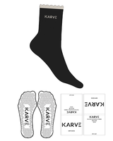 The 3/4 Scallop Crew Sock - Black - Karve Lagree Fit - Top Logo - Embroidered - Top Scallop - Sand - Triangle Shape Grip - Transparent