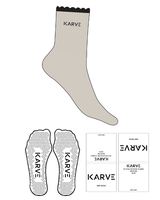 The 3/4 Scallop Crew Sock - Sand - Karve Lagree Fit - Top Logo - Embroidered - Top Scallop - Black - Triangle Shape Grip - Transparent