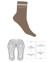 The 3/4 Crew Sock - Mocha - Ember & Frost - Top Logo - 2 Stripes - Printed - Off White - Hexagon Shape Grip - Transparent