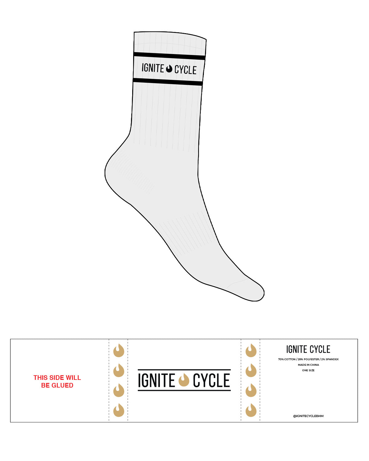 The Crew Sock - Heather - Ignite Cycle - Top - Text & Icon In Between Border Lines - Black