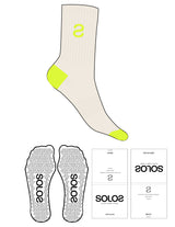 The 3/4 Crew Sock - Off White - Top Logo Inverted "S" - Neon Yellow - Triangle Shape Grip - Translucent