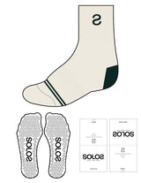 The 3/ 4 Crew Sock  - Off White - Solos Pilates - Top S - Bottom Border - Forest - Triangle Grip - Transparent