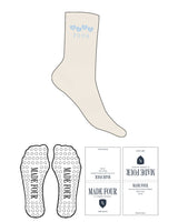 The Crew Sock - Off White - M4Lagree - Top Logo w/ Hearts - Embroidered - Blue - Circle Shape Grip - Blue