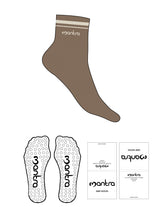 The 1/2 Crew Sock - Mocha- Mantra - 2 Stripes Printed - Top Logo Embroidered - Off White - Circle Grip - Transparent