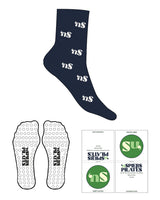 The 3/4 Crew Sock - Navy Blue - NSpiers - Full Sock Logo - Cloud Dancer - Circle Grip - Transparent