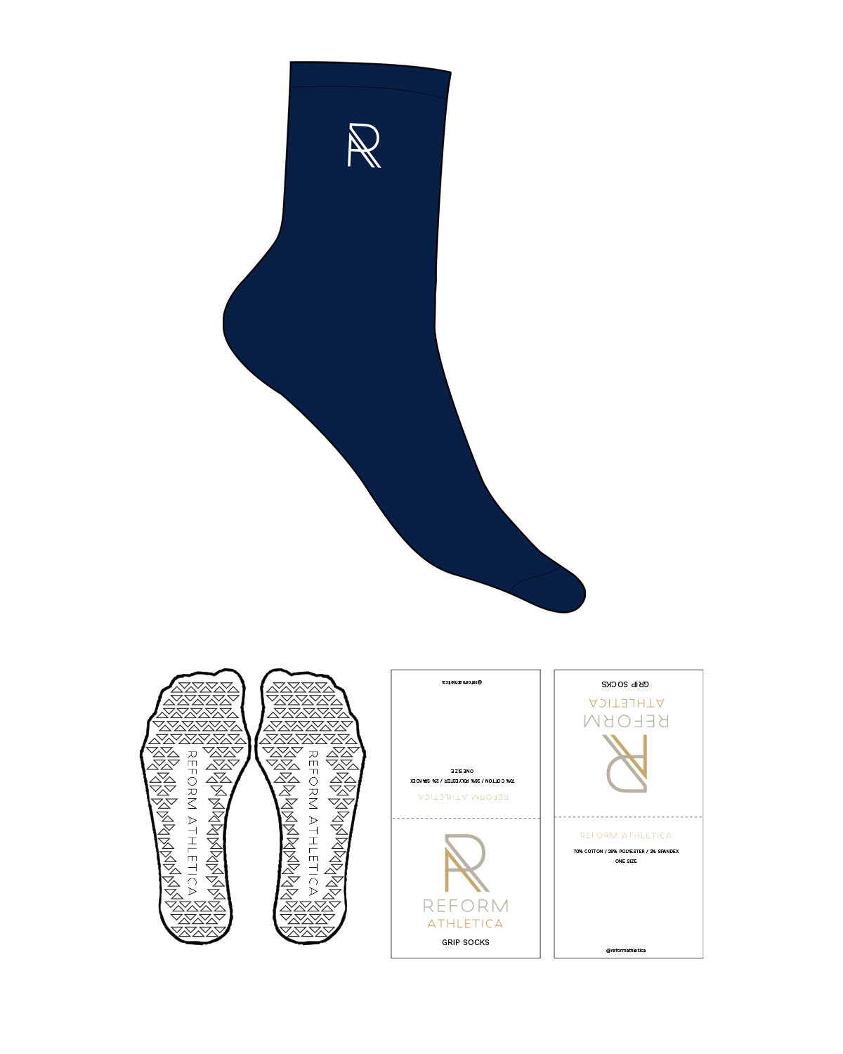The 3/4 Crew Sock - Navy - Reform Athletica - Ankle "R" - Embroidered - White - Triangle Shape Grip - White