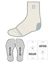 The 3/ 4 Crew Sock  - Off White - Solos Pilates - Top S - Bottom Border - Solos Blue - Triangle Grip - Transparent