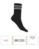 The Crew Sock - Black - Ignite Cycle - Top - Text & Icon In Between Border Lines - White