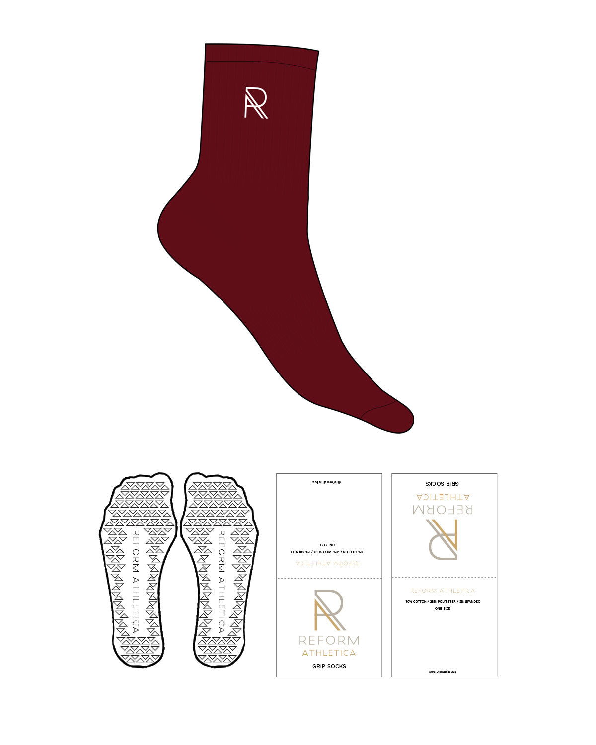 The 3/4 Crew Sock - Maroon - Reform Athletica - Ankle "R" - Embroidered - White - Triangle Shape Grip - White