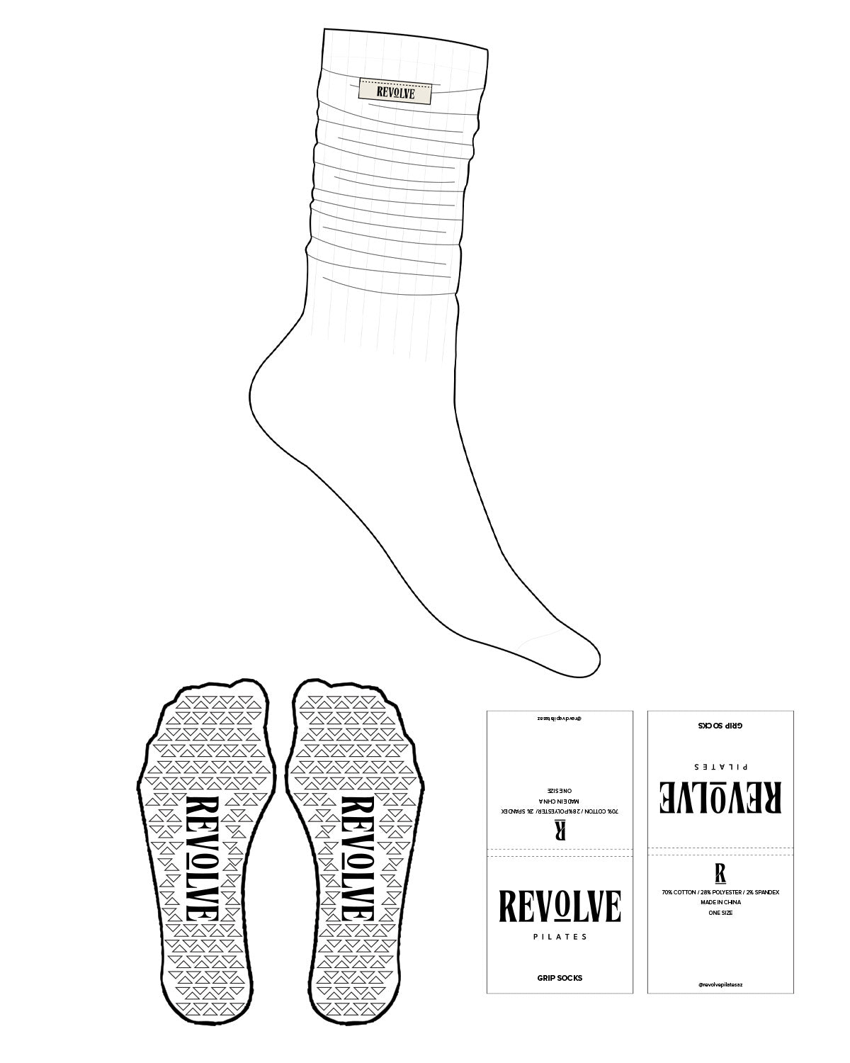 The Slouch Sock - White - Revolve Pilates - Top Center - Sew - Triangle Shape Grip - Transparent