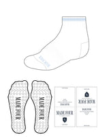 The 1/2 Crew Sock - White - M4Lagree - Tip & Top Border - Transparent Circle Grip - (BED3EA) Logo