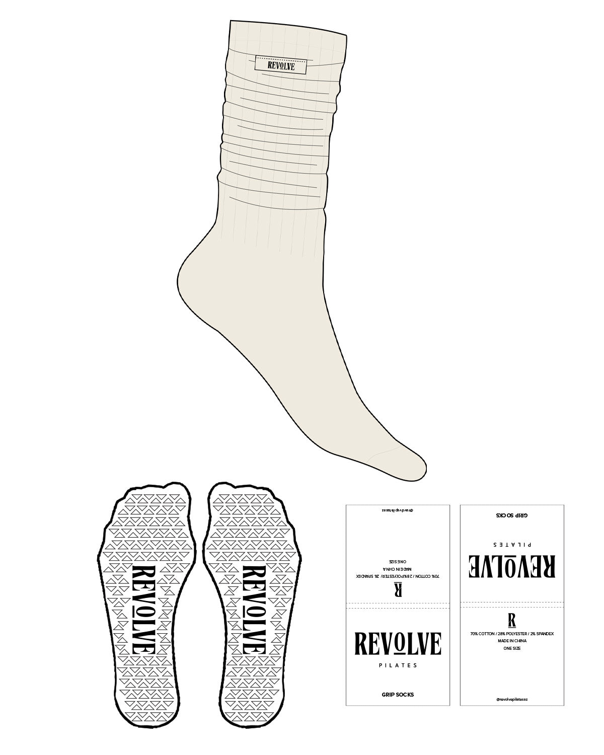The Slouch Sock - Off White - Revolve Pilates - Top Center - Sew - Triangle Shape Grip - Transparent