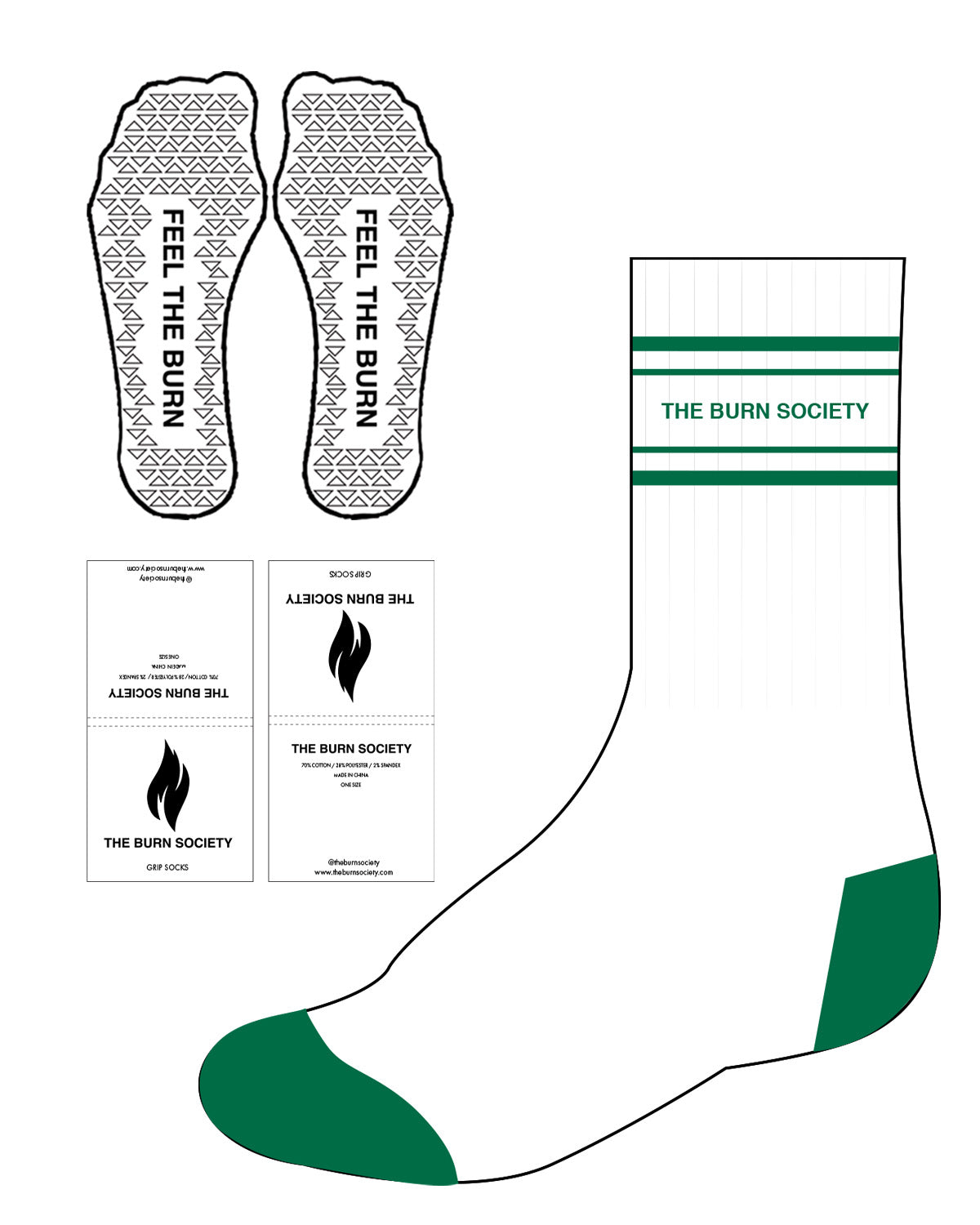 The Crew Sock - White - In Between Green White / White Green Lines Top Center - Top Center - Green
