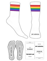 The Crew Sock - White - Body Lab - Multiple Stripes Printed Full Color - Toe Logo - Printed - Black - Hexagon Grip - Black