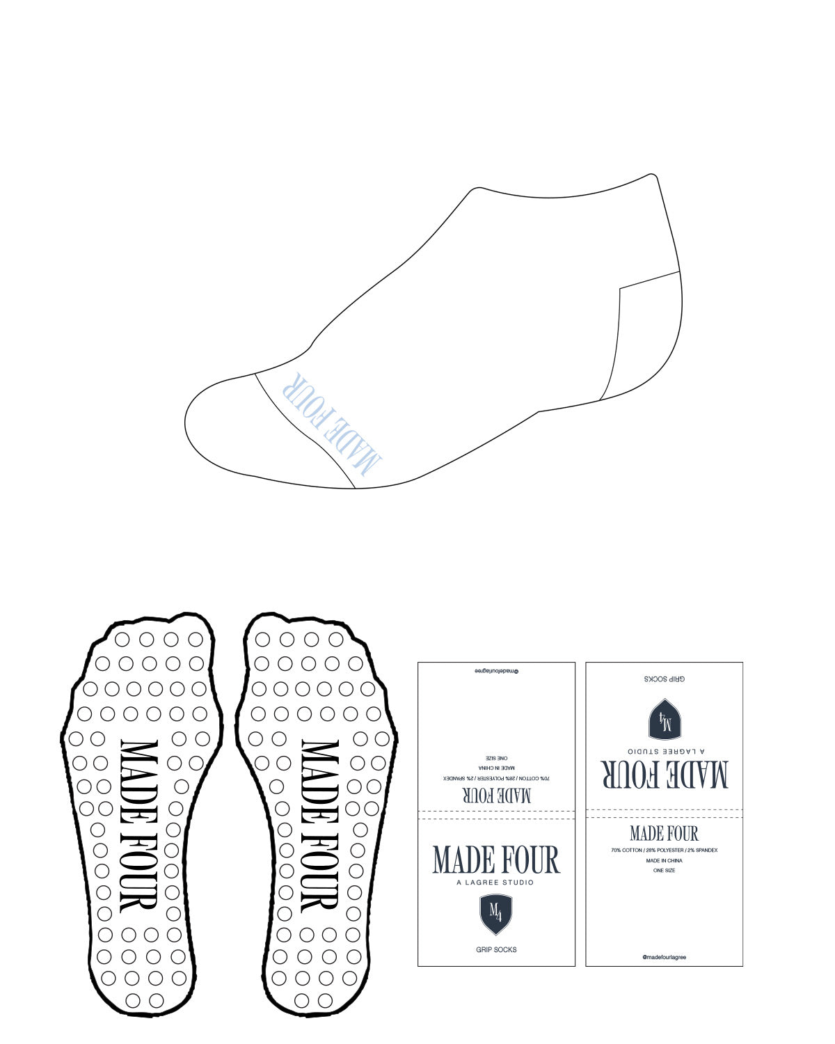 The Ankle Sock - White - M4Lagree - Tip & Transparent Circle Grip - (BED3EA) Logo