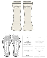 The 3/4 Crew Sock - Off White - Lagree House - 2 Strips - Top Logo - Charcoal - Triangle Shape Grip - Transparent
