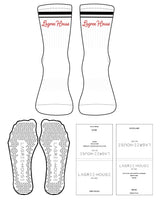 The 3/4 Crew Sock - White - Lagree House - 2 Strips - Top Logo - Full Color - Triangle Shape Grip - Black