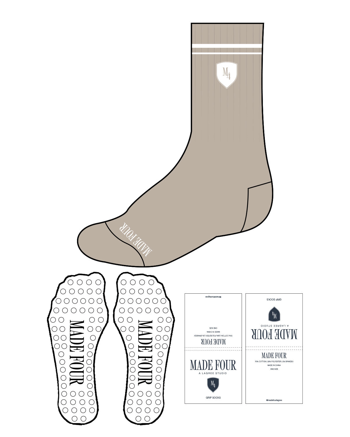 The Crew Sock - Tan - M4Lagree - Top Lining M4 & Botom - Circle Grip - White