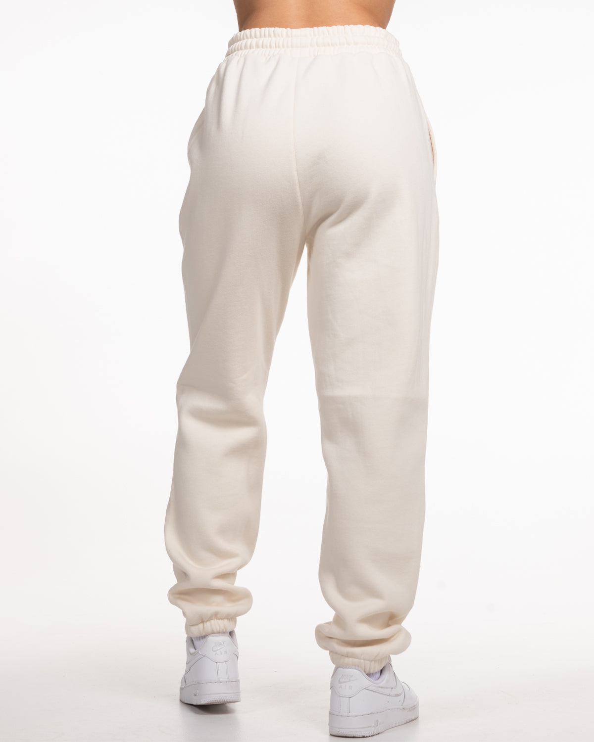 The Womens Classic Sweatpants - Off White - BODYROK Employee - Left Leg - Bordeaux - (Windsor Wine - Pantone 19-1528 TCX)