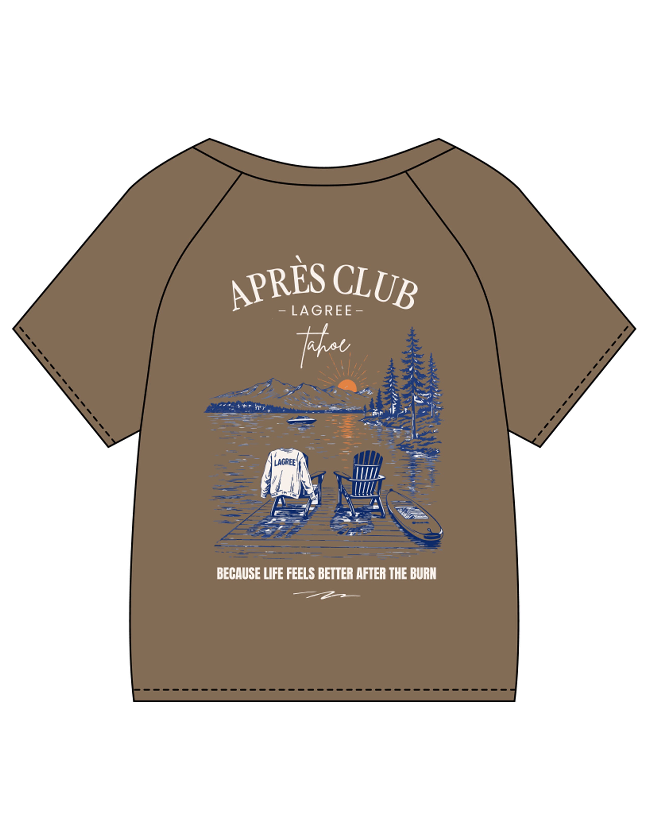 The Kids Tee - Walnut - Lagree Tahoe - Left Chest Stacked & Back Image - Printed - Full Color