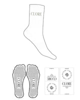 The Crew Sock - White - Cuore Pilates Studio - Top Logo - Cypress - Hexagon Grip - Transparent