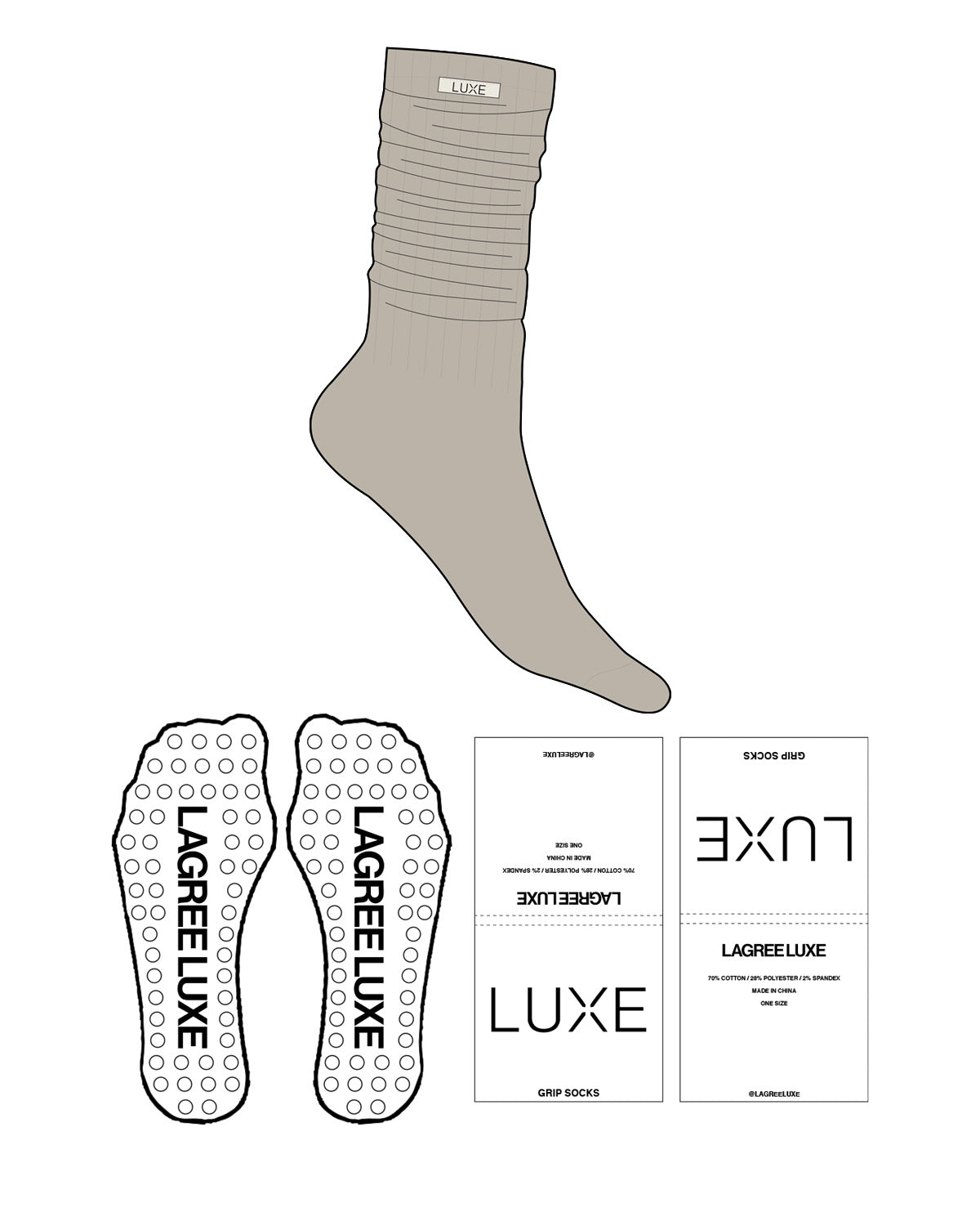 The Slouch Sock - Tan - Lagree Luxe - Sew on Logo - Circle Shape Grip - Transparent