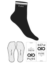 The 1/2 Crew Sock - Black - 2 Stripes - Top Logo "PURE" - White - Circle Grip - White