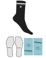 The Crew Sock - Black - The Platform Studio - Top Logo - Embroidered - 2 Stripes - Printed - White - Palm Tree - White