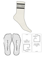 The Crew Sock - Off White - Slo x Form - Black Stripes - Top Logo - Black - Heart Grip - Black