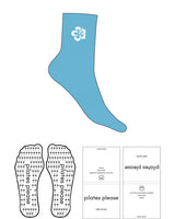 The 3/4 Crew Sock - Blue - M43 - Pilates by Nix - Top Flower - White - Palm Tree Shape Grip - White