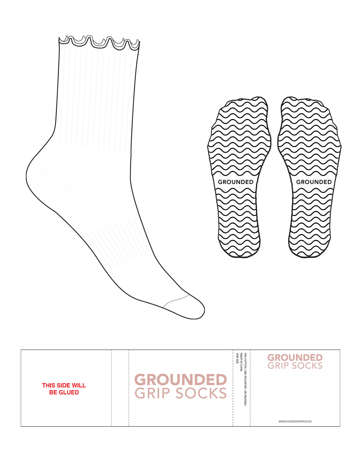The 3/4 Crew Sock - White - Grounded - Frill Top - Wavy Shape Grip - 4c6e93
