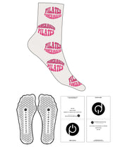 The 3/4 Crew Sock - Cloud Dancer - Powerhouse Pilates - Full Sock "PILATES POWERHOUSE" - Hot Pink & Black - Hexagon grip - Transparent