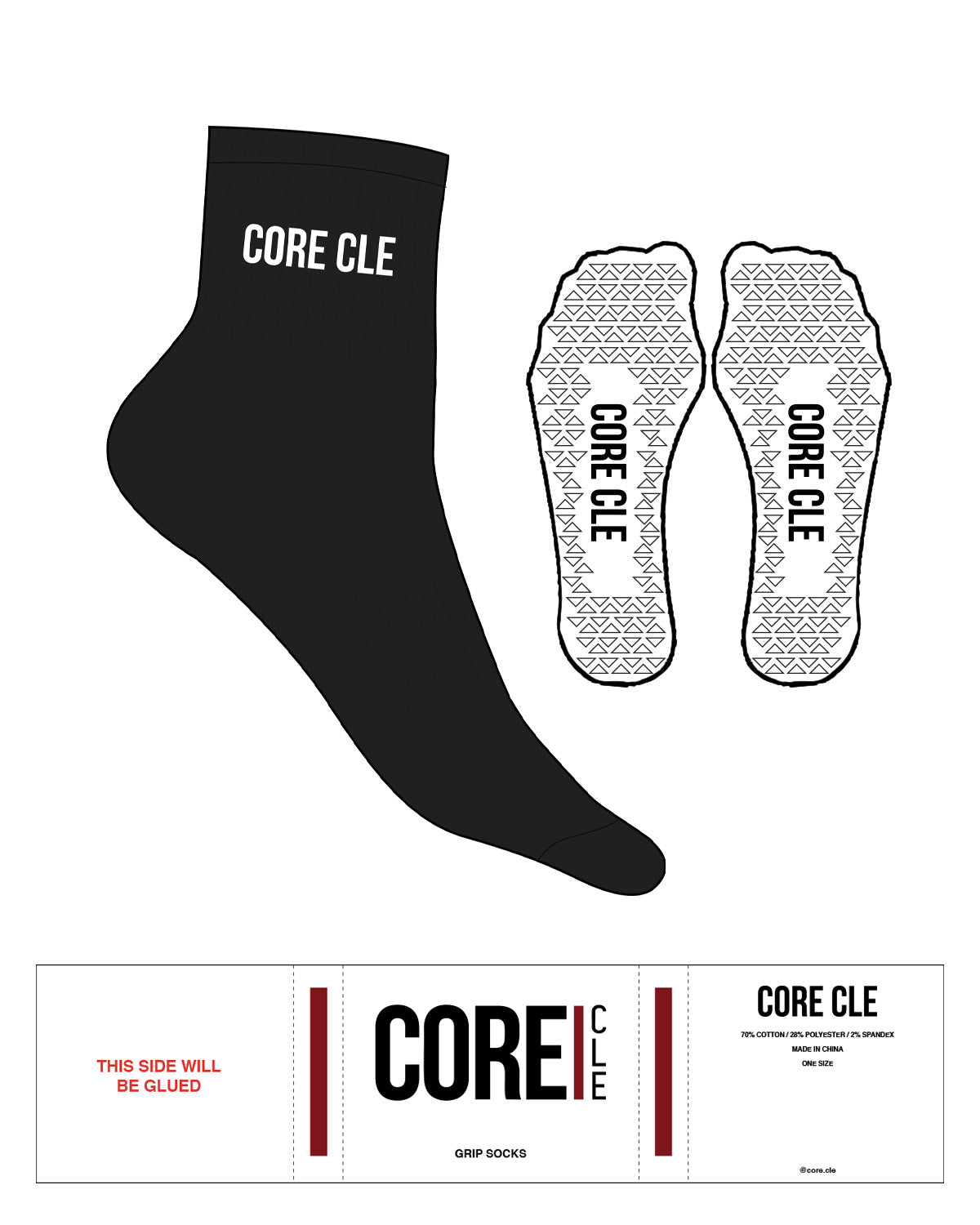 The 1/2 Crew Black - White - Core CLE - Top Text - White - Triangle Shape Grip - White