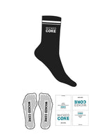 The Crew Sock - Black- Wicked Core - Two Strips with Top Icon -  White Hexagon Shape With Icon Grip - White