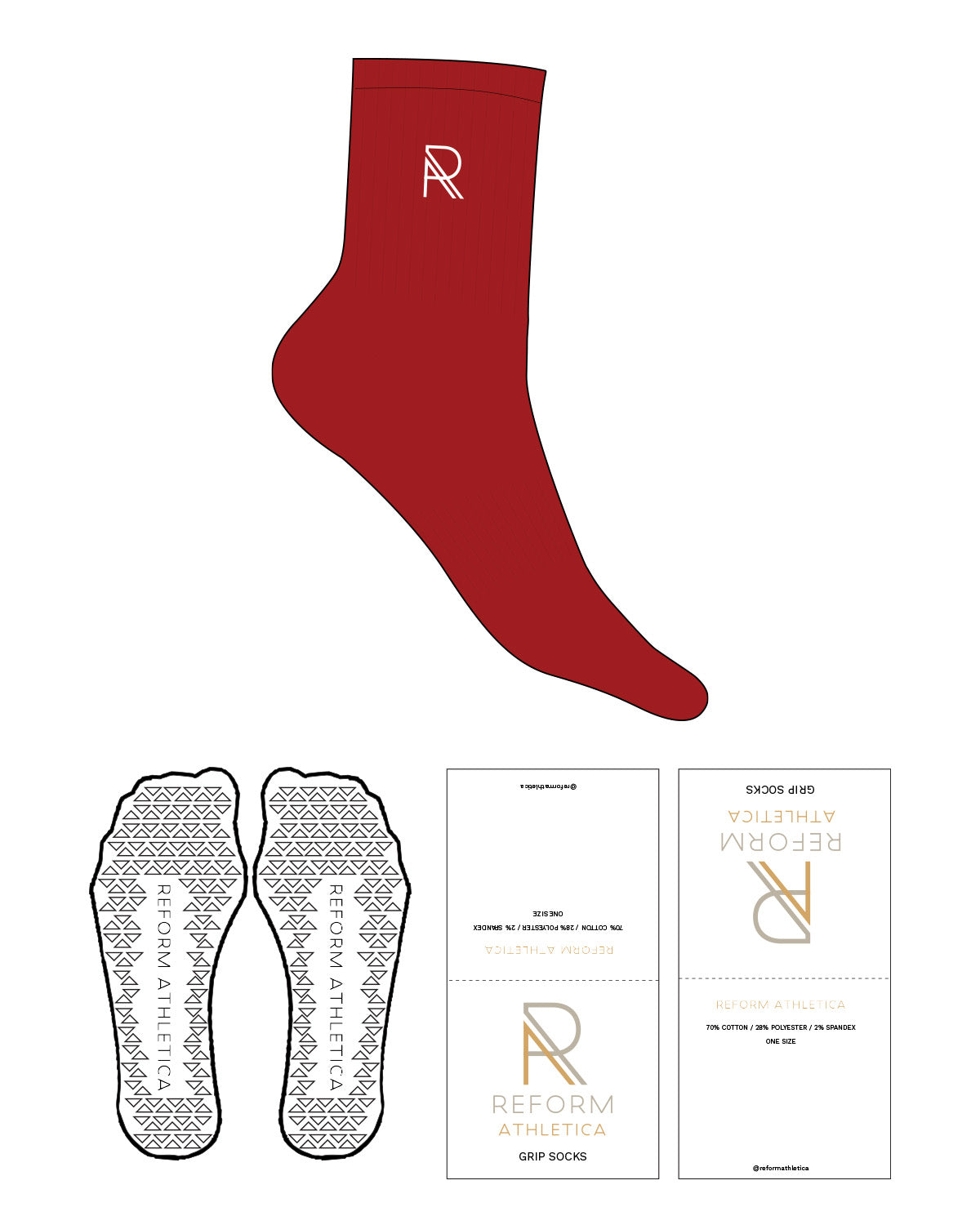 The 3/4 Crew Sock - Reform Athletica - Ankle - Embroidered - White - Triangle Grip - Transparent