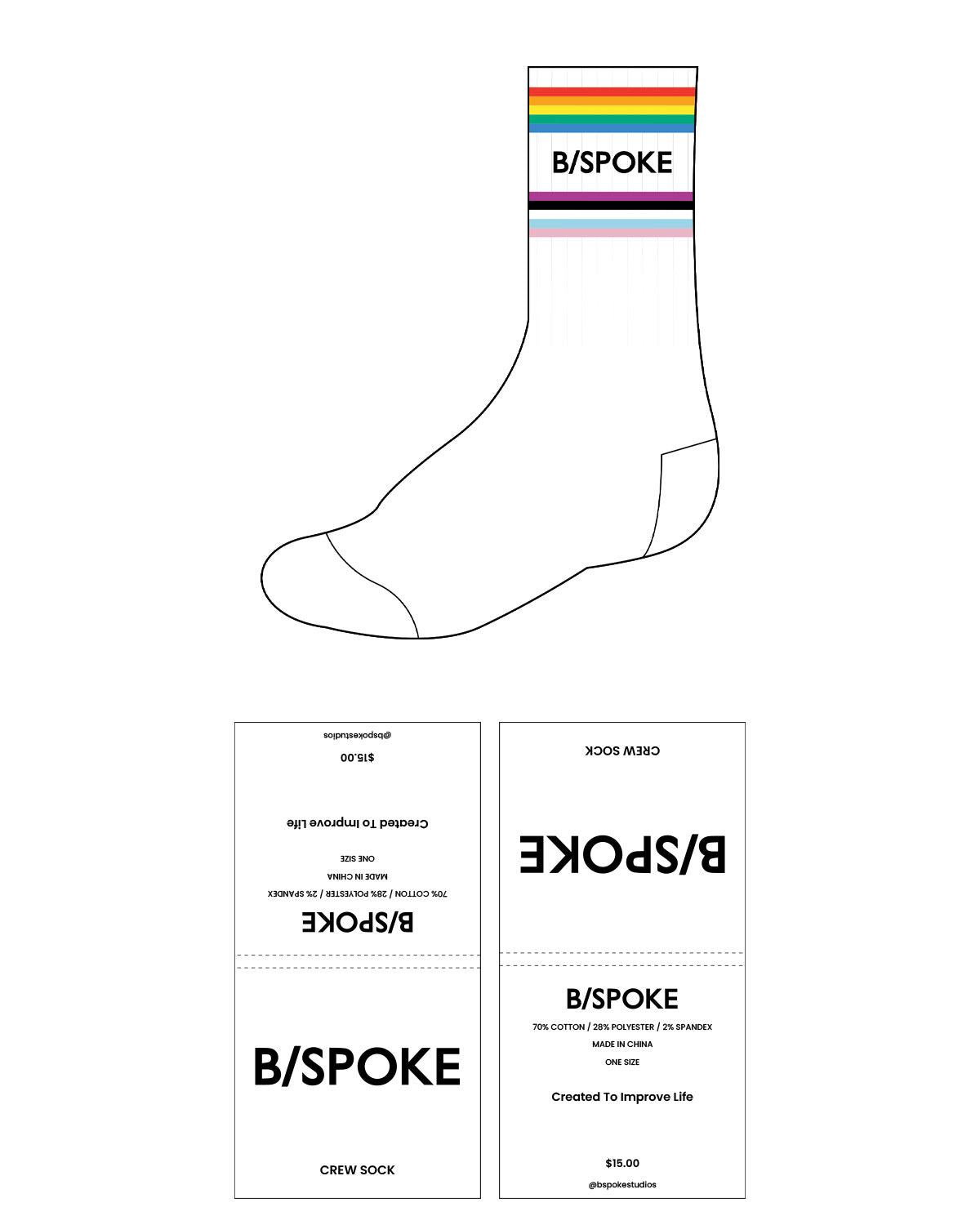 The Crew Sock - White - BSPOKE - 10 Lines - Text in Between Lines - Full Color
