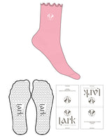 The 3/4 Crew Sock - Candy Pink - Pure Movement LARK - Ankle Logo - Embroidered - White - Heart Grip - Transparent
