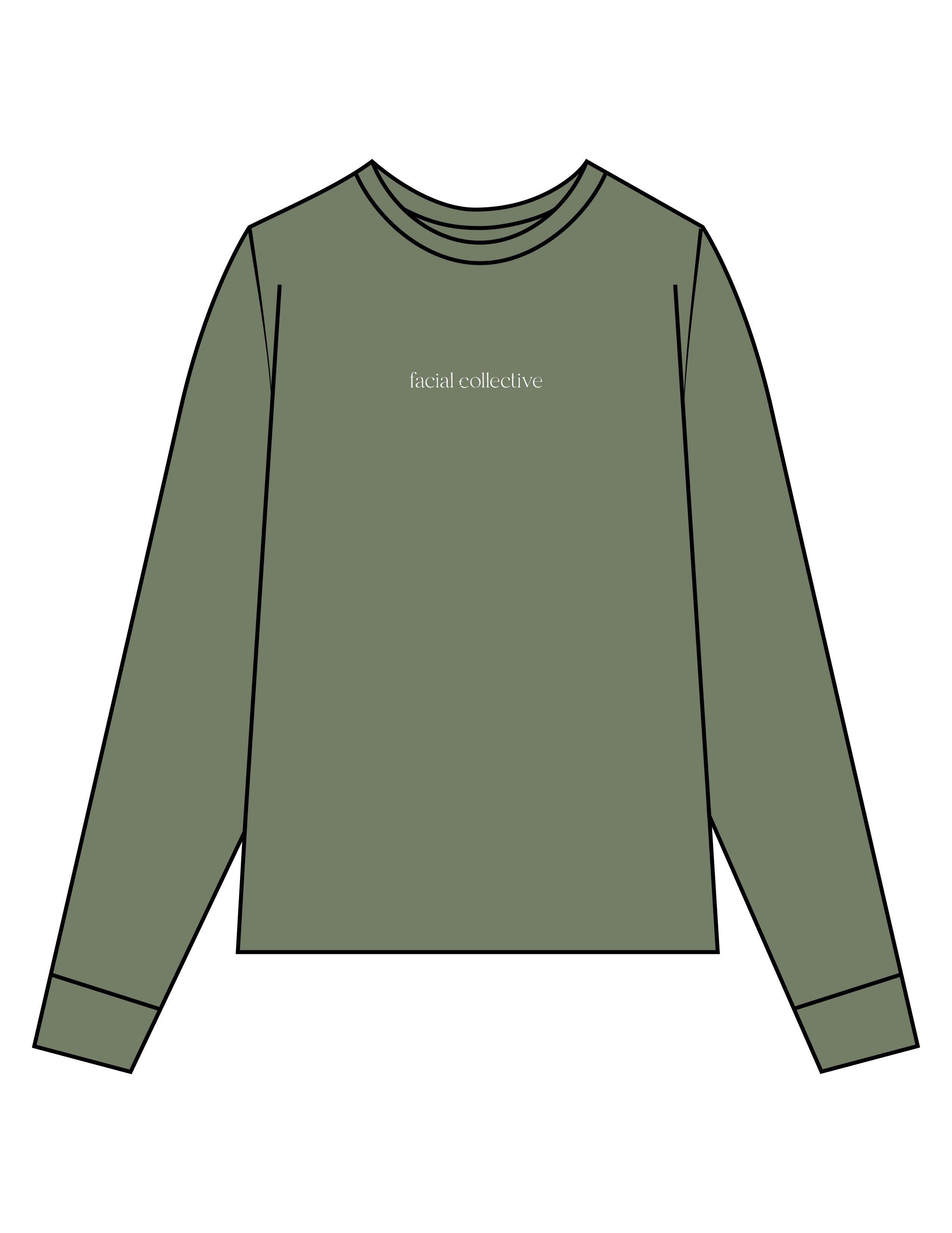 The Unisex Midweight Long Sleeve - Hemp - Facial Collective - Center Chest - Printed - White
