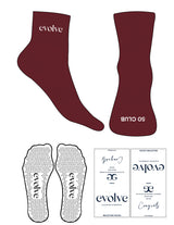 The 1/2 Crew Sock - Oxblood - Evolve Lagree - Top Embroidered - Toe Logo - White - Triangle Grip - White