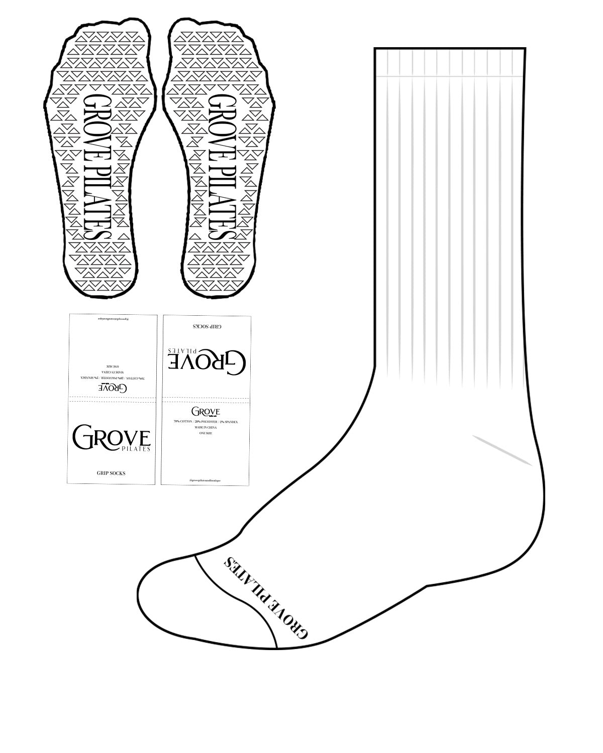 The Slouch Sock - White - Grove Pilates - Toe Center - Black - Transparent Grip