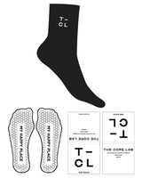The Crew Sock - Black - Core Lab - Top Text - Stacked - White - Hexagon Shape Grip - White