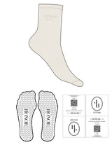 The 3/4 Crew Sock - Off White - Honor Pilates- Top Logo Stacked - EMB - Sand - Circle Grip - Transparent