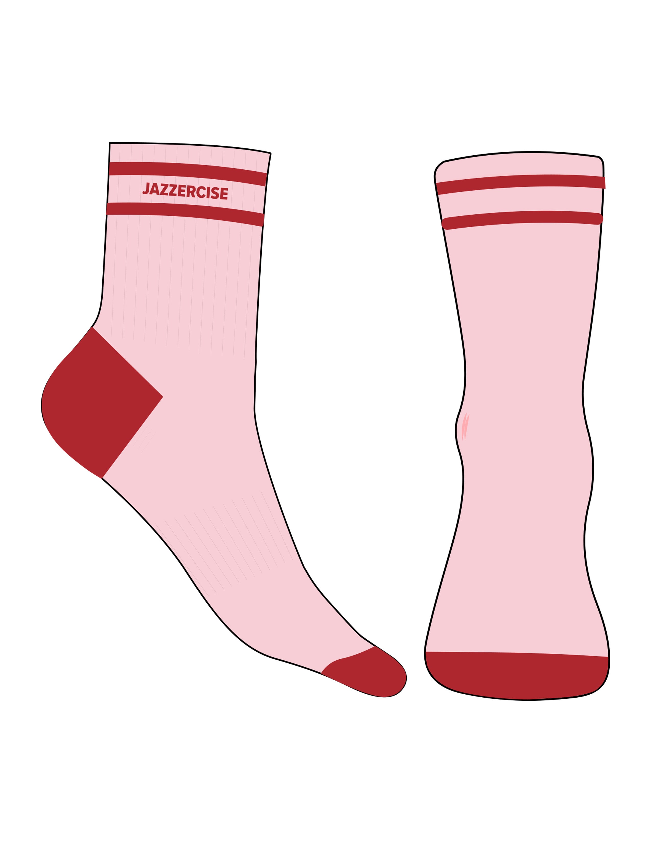 The 3/4 Crew Sock - Pink - Jazzercise - Stripes - Heel - Toe - Top Logo - Blood Orange - No Grip