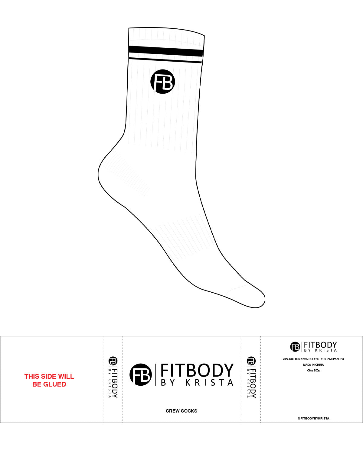 The Crew Sock - White - Krista - 2 Lines - Top Center - Black