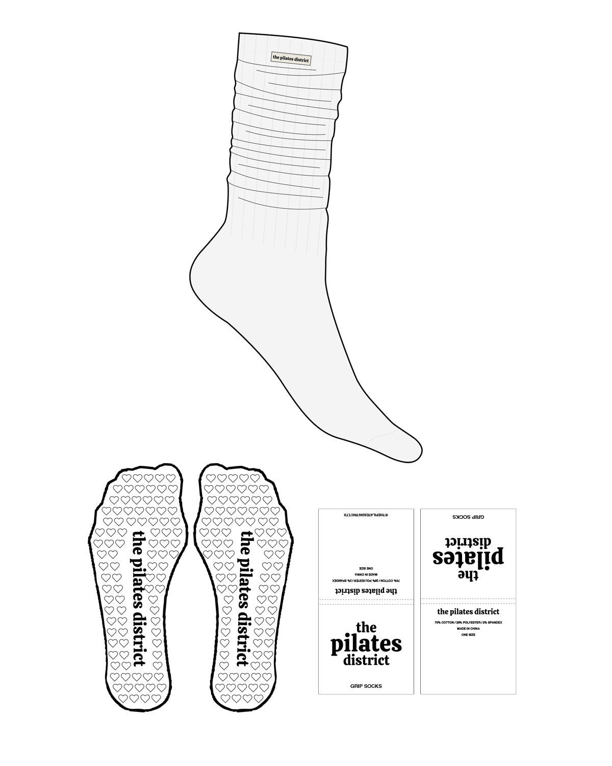 The Slouch Sock - 102BY - THE PILATES DISTRICT - Sew on Logo - Heart Shape Grip - Translucent